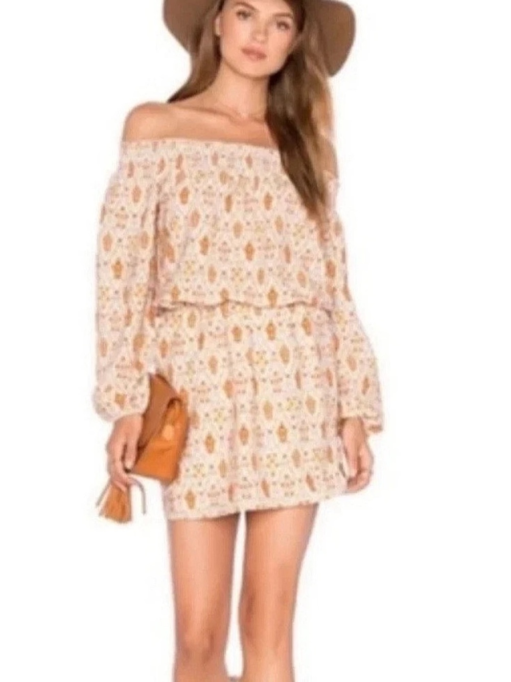 Sanctuary Elle off-the-shoulder boho peasant mini dress Orange Size Small